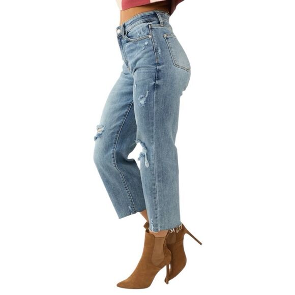 Judy Blue Medium Wash Distressed Wide Leg Crop Size 5/27 - Picture 6 of 8